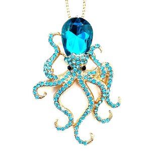 Large Blue OCTOPUS Pendant Necklace & BROOCH